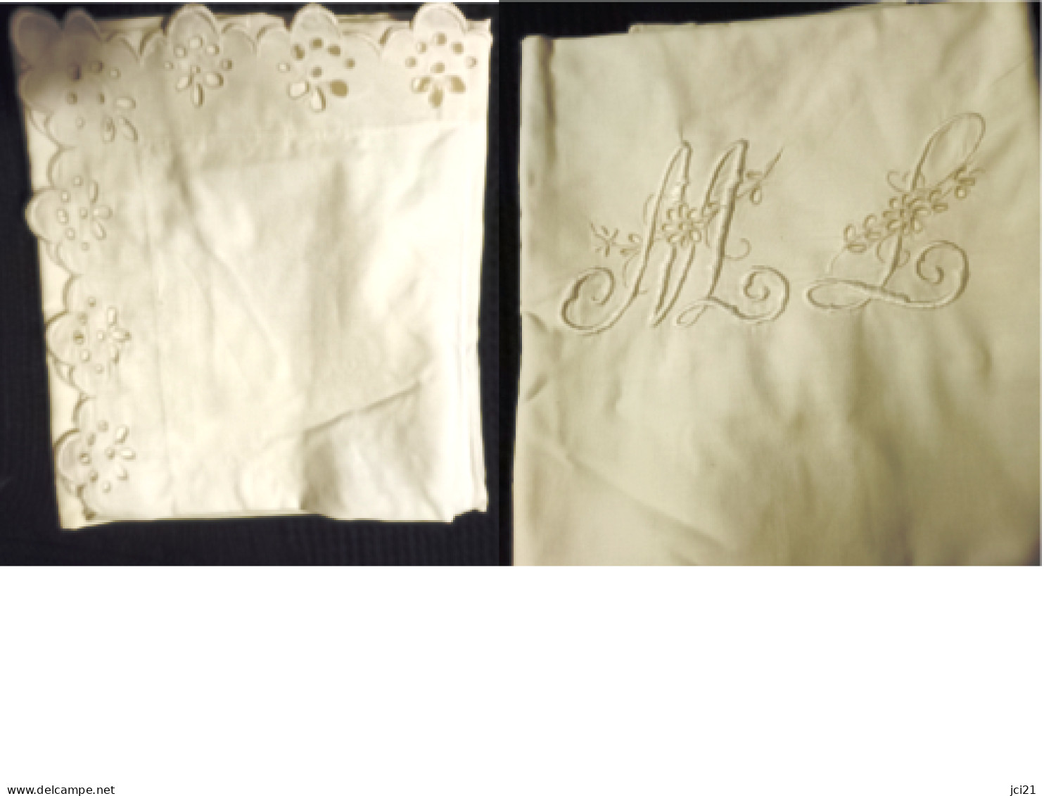 Taie D'oreiller En Coton Et Dentelle Ajourée Monogrammée M L _L152 - Lenzuola/Copriletti