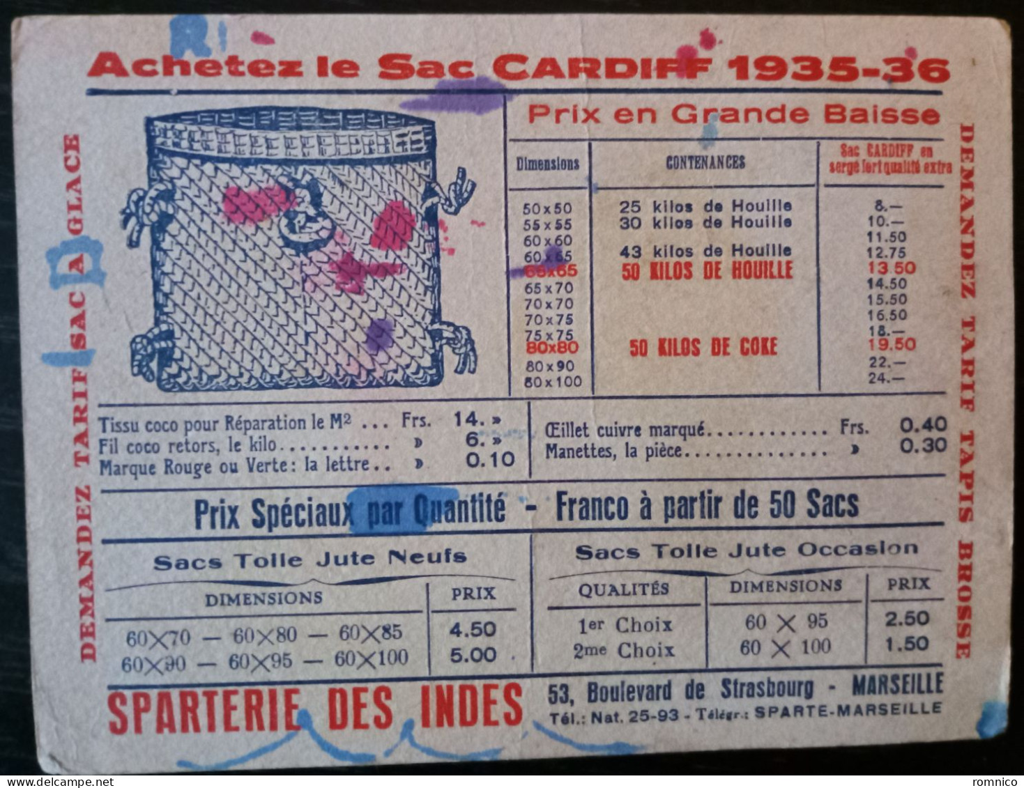 Buvard Sparterie Des Indes MARSEILLE - Textilos & Vestidos