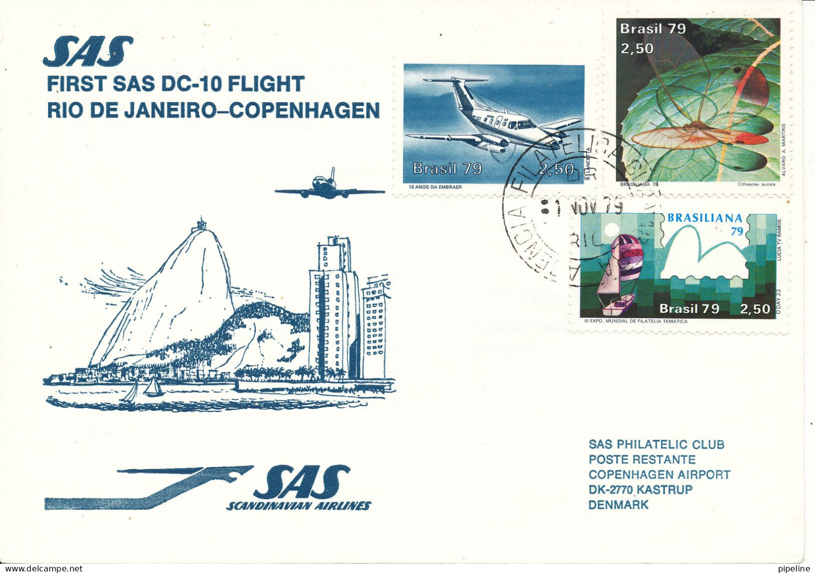 Brazil First SAS Flight DC-10 Rio De Janeiro - Copenhagen 1-11-1979 - Cartas & Documentos