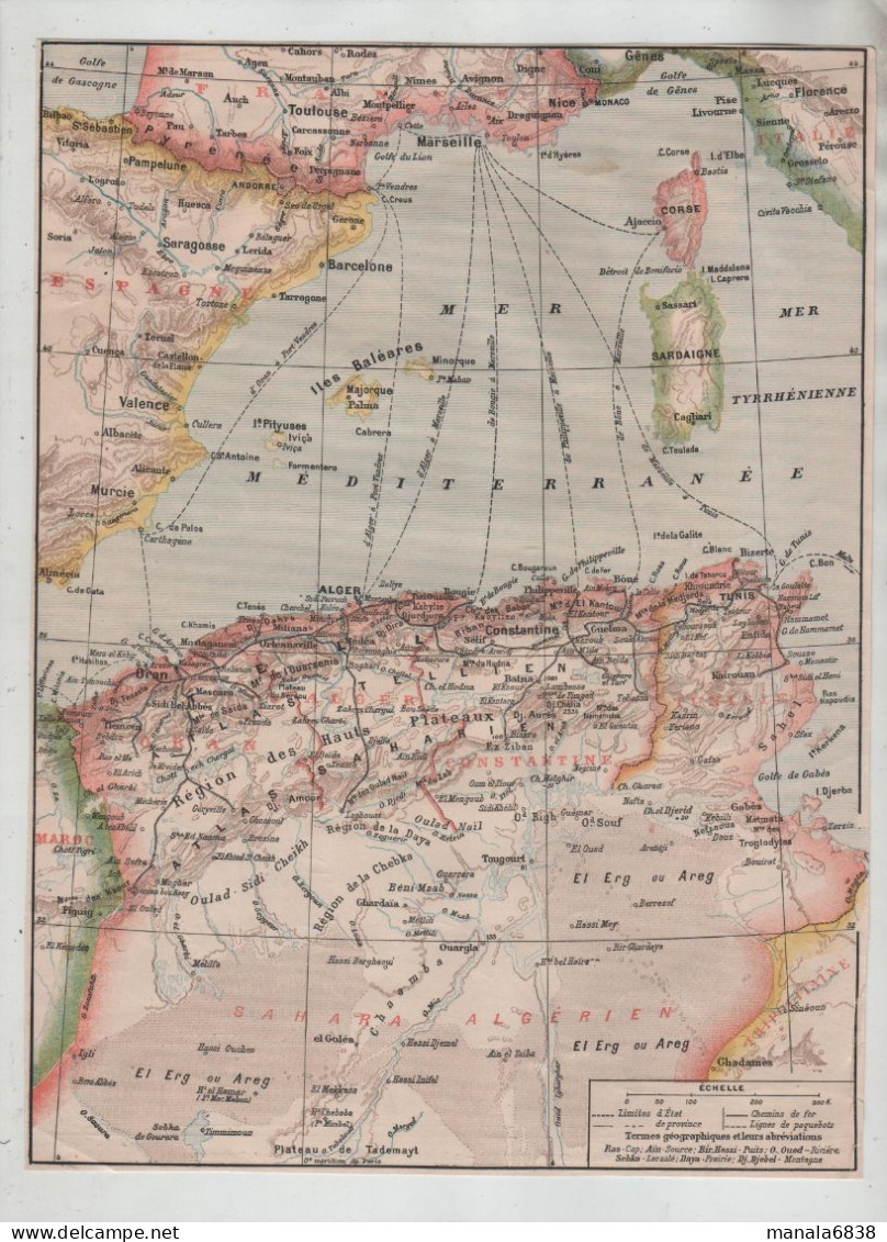 Liaisons Maritimes  Espagne France Algérie Tunisie Vers 1900 - Nautical Charts