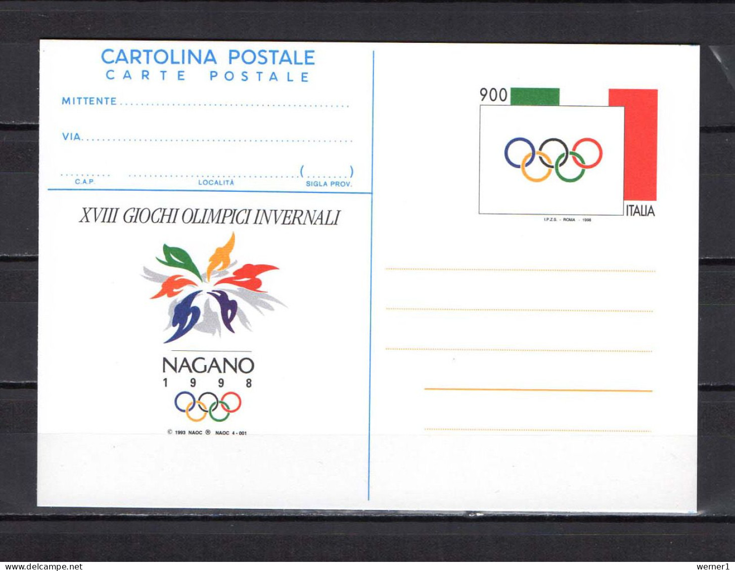 Italy 1998 Olympic Games Nagano Commemorative Postcard - Hiver 1998: Nagano