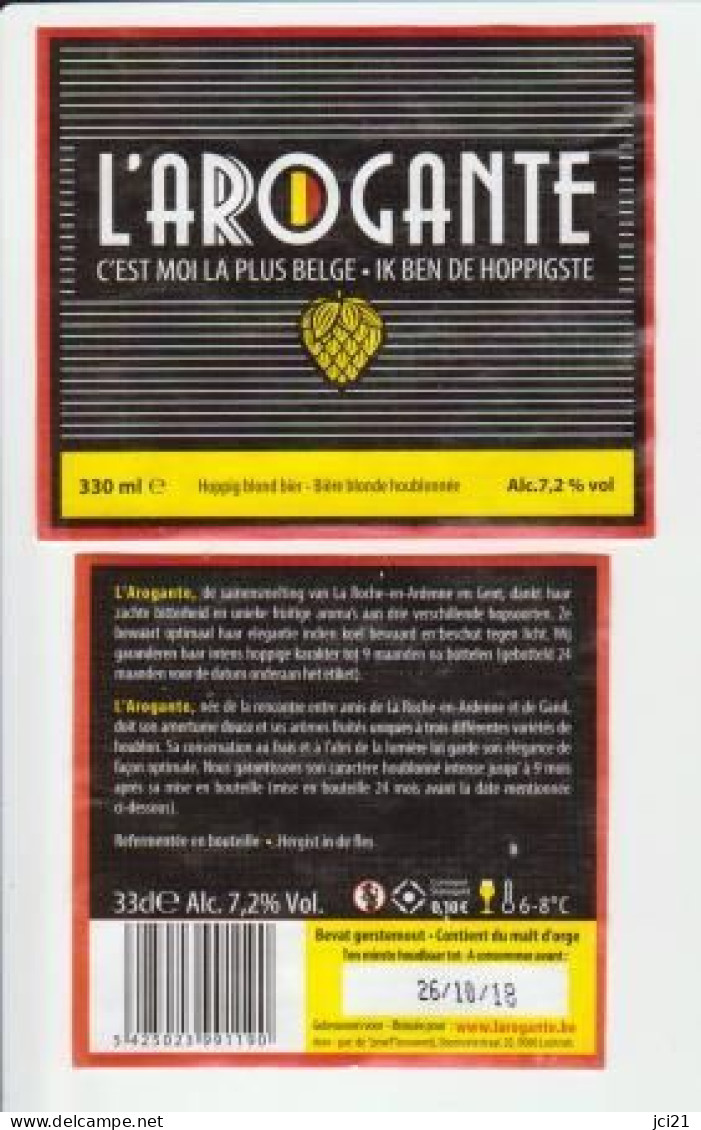 Étiquette Et Contre étiquette De Bière Belge " L'AROGANTE "  (2826)_eb14 - Bier