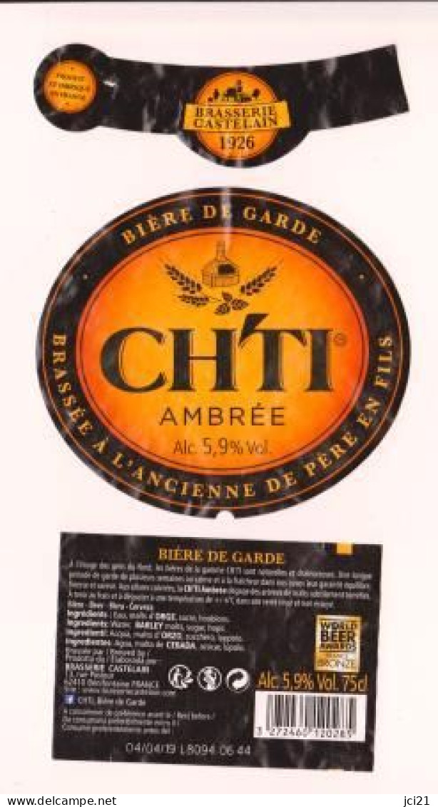 Etiquette, Collerette Et Contre étiquette De Bière " CH'TI Ambrée " (1034)_Eb85 - Bier