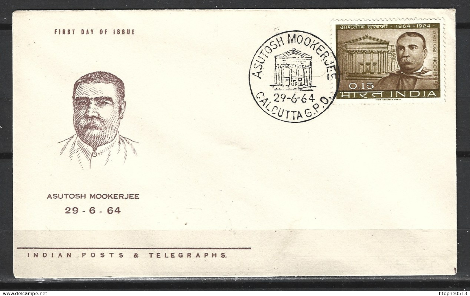 INDE. N°175 Sur Enveloppe 1er Jour (FDC) De 1964. Sir A. Mookerjee. - FDC