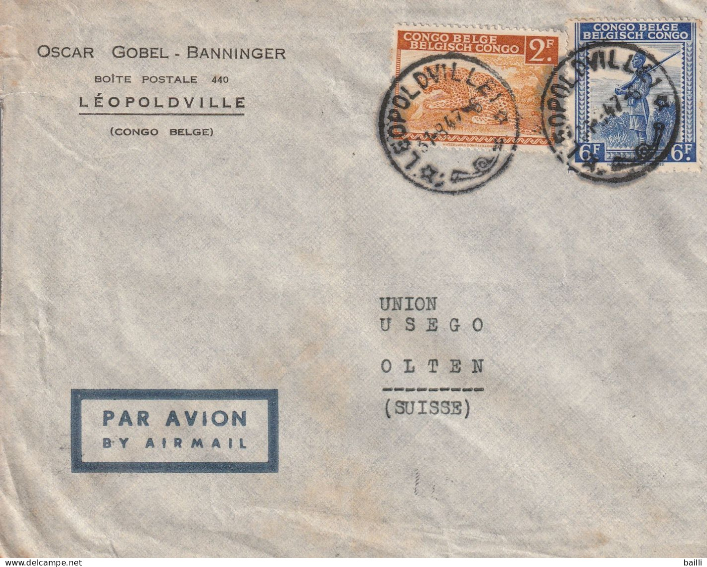 Congo Belge Lettre Léopoldville Pour La Suisse 1947 - Lettres & Documents