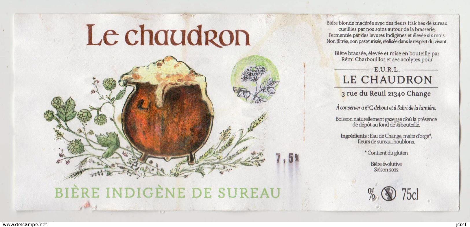 Etiquettes De Bière Artisanale " Indigène De Sureau " Brasserie Le Chaudron 21340 Change (449)_Eb445 - Bier