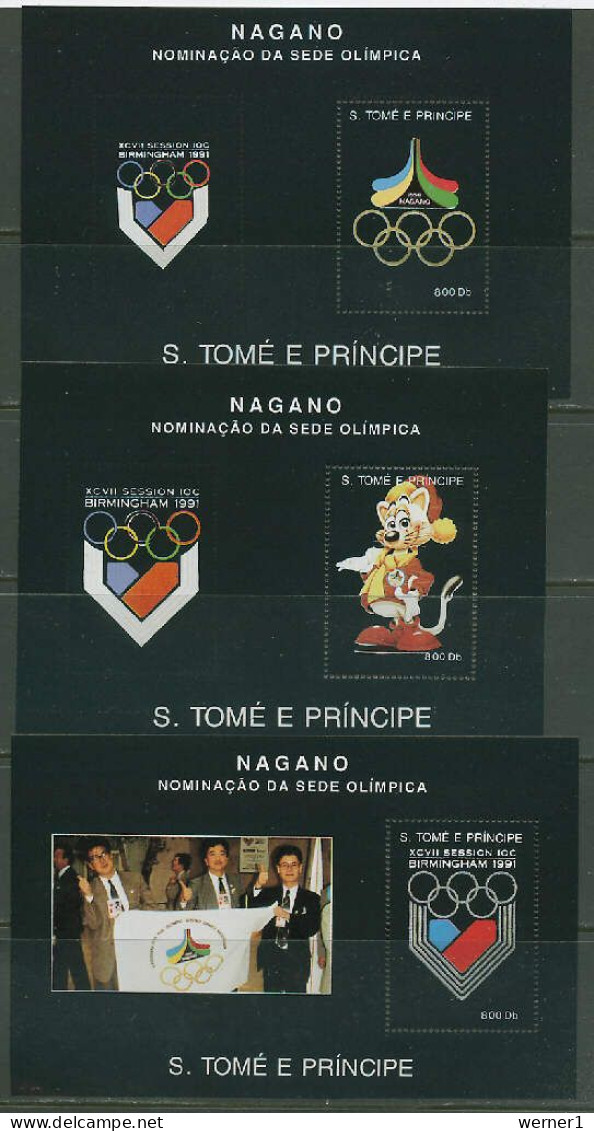 Sao Tome E Principe (St. Thomas & Prince ) 1992 Olympic Games Nagano Set Of 3 S/s MNH - Winter 1998: Nagano