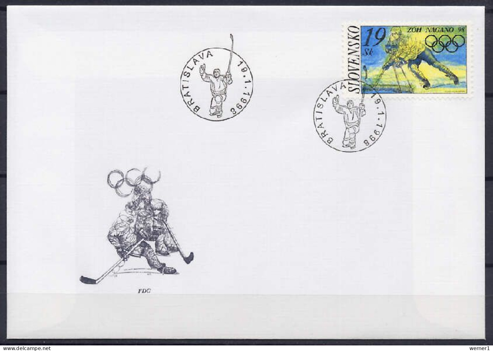 Slovakia 1998 Olympic Games Nagano Stamp On FDC - Hiver 1998: Nagano
