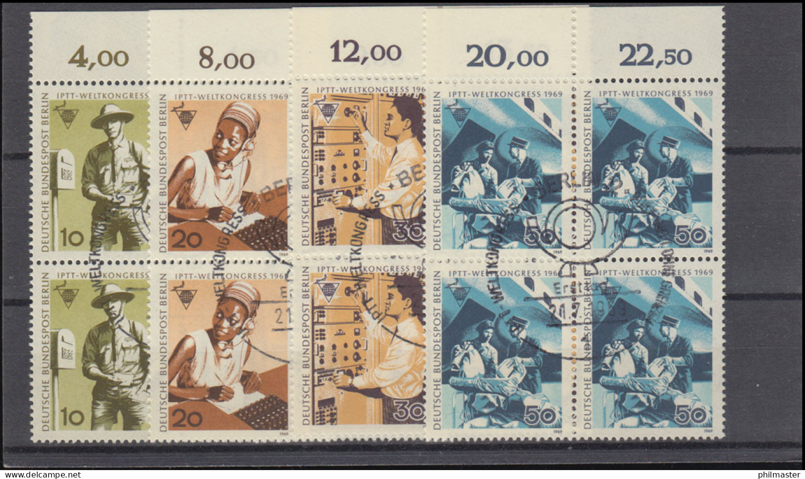 342-345 IPTT-Kongreß In Berlin 1969, OR-Viererblöcke, Satz ESSt Berlin - Used Stamps