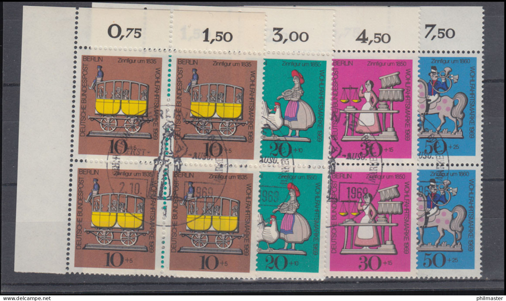 348-351 Wofa Zinnfiguren 1969, ER-Viererblöcke Oben Links, Satz ESSt Berlin - Used Stamps