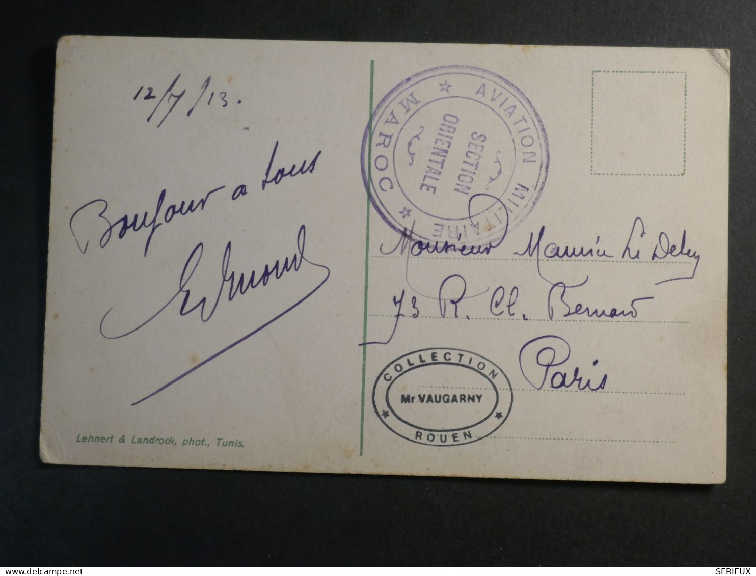 DM 9  MAROC    BELLE CARTE RARE AVIATION MILITAIRE  1913 A PARIS FRANCE+++ SQUELETTE DE CHAMEAU +AFF. INTERESSANT+++ - Storia Postale