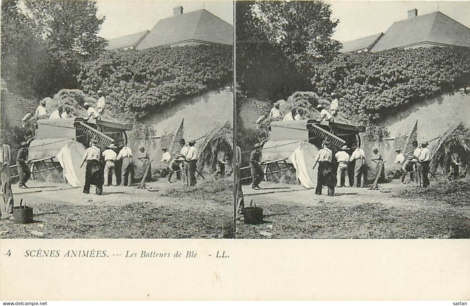 Carte Stéréo , Scenes Animées , Le Battage Des Blés , * 448 38 - Stereoscope Cards