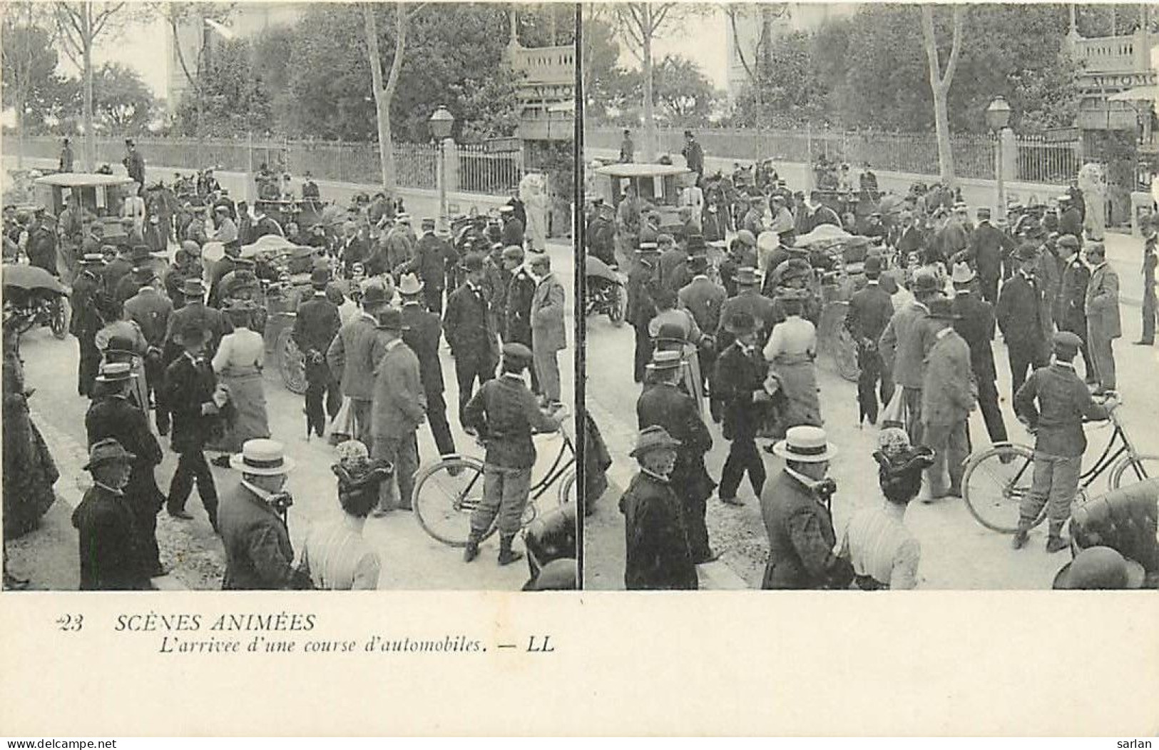 Carte Stéréo , Scenes Animées , Arrivée D'une Course Automobiles , * 448 37 - Stereoscope Cards