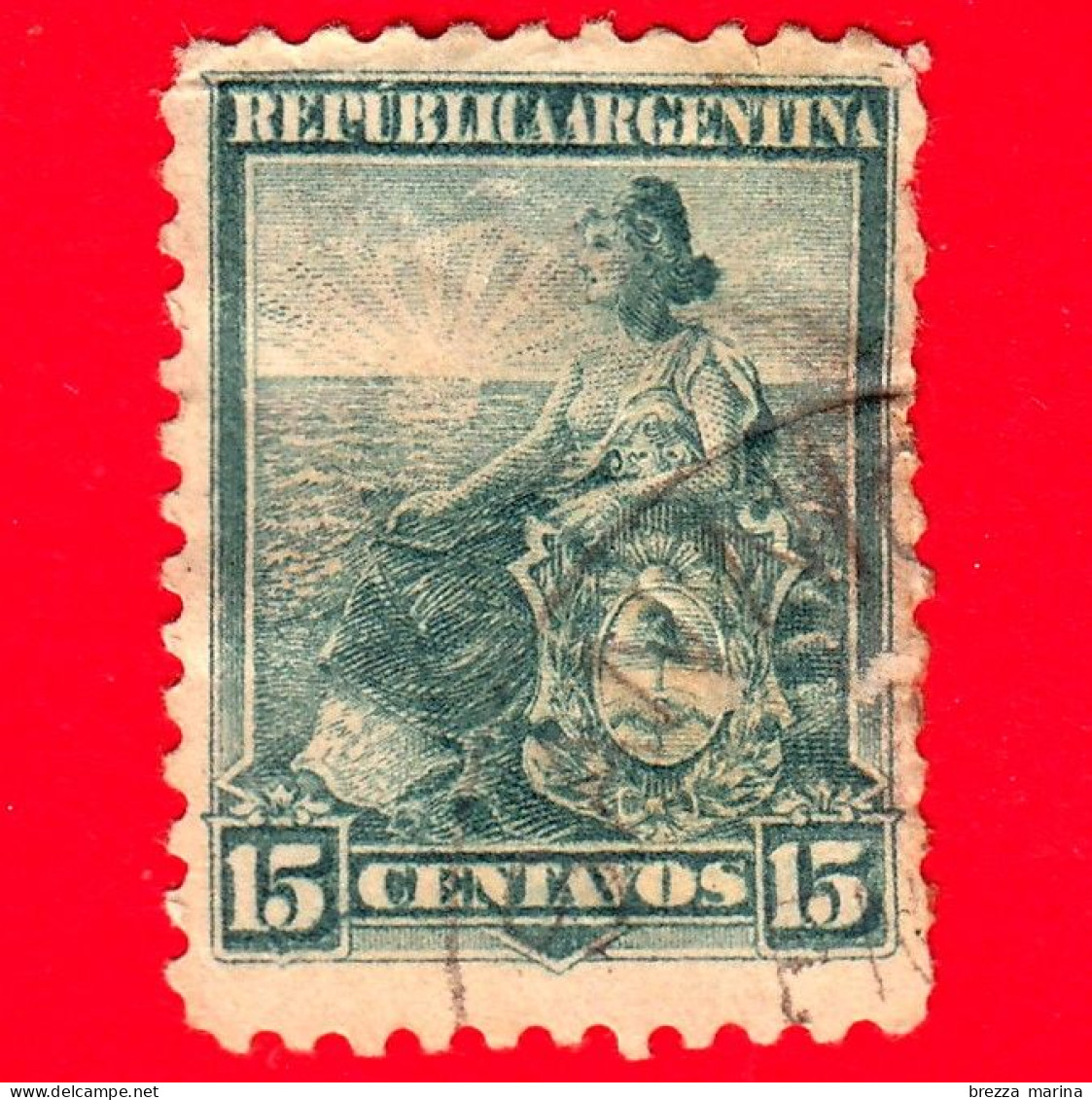 ARGENTINA - Usato - 1901 - Simboli Della Repubblica - Allegoria, Libertà Seduta - 15 - Gebraucht