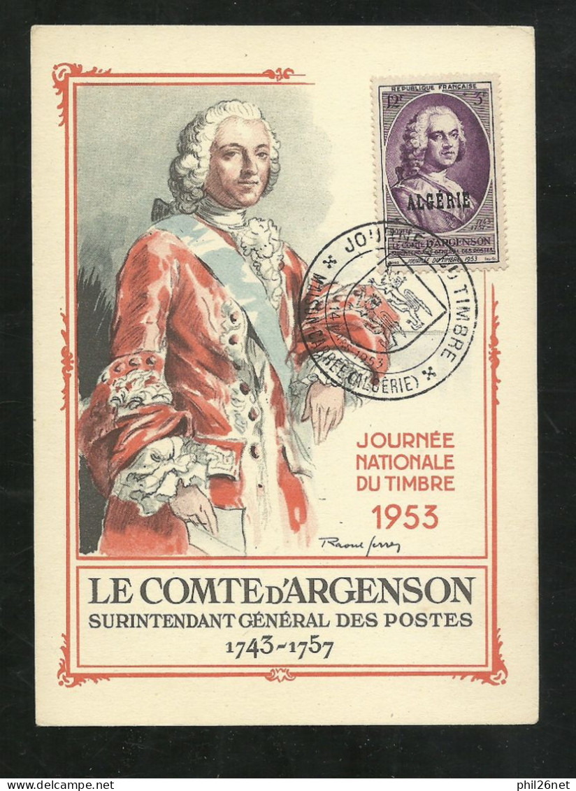 Carte Maximum Illustrée Premier Jour Maison Carrée Cachet Illustré Le 14/03/1953 Le N°303 Comte D'Argenson JT 1953  TB - Maximum Cards