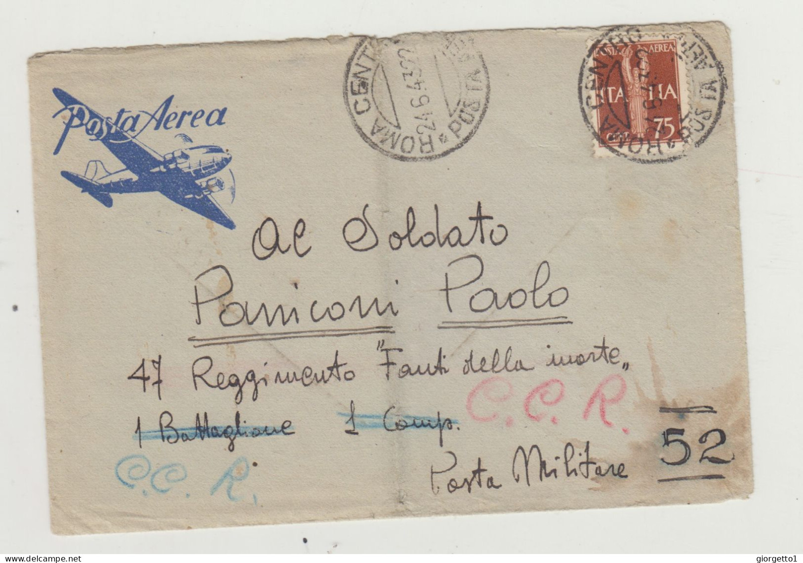 BUSTA CON LETTERA - POSTA MILITARE 52 - POSTA AEREA DEL 1943 PER SOLDATO WW2 - Marcophilia (AirAirplanes)