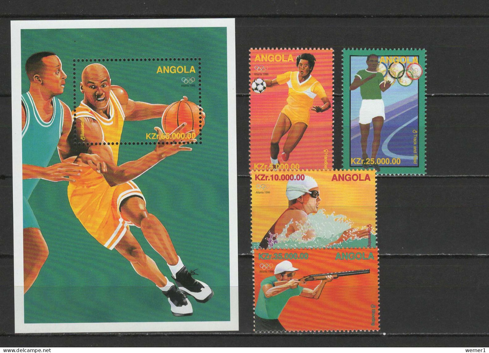 Angola 1996 Olympic Games Atlanta, Basketball, Swimming Etc. Set Of 4 + S/s MNH - Estate 1996: Atlanta