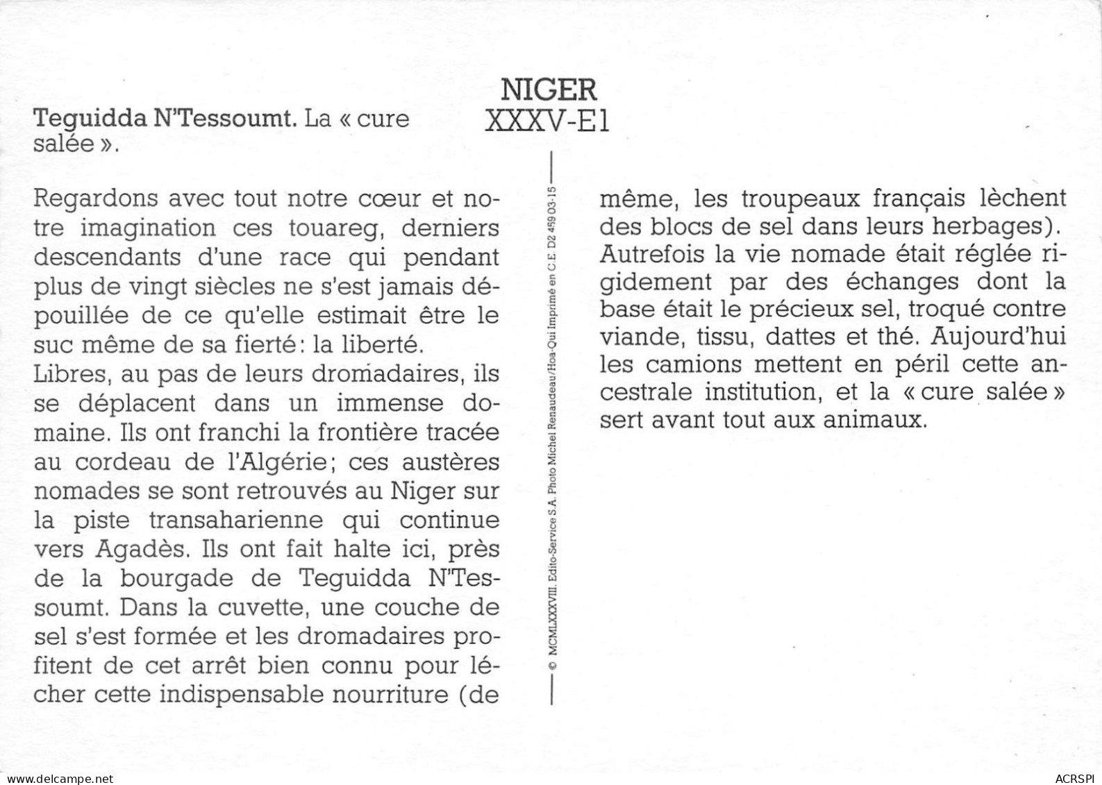 NIGER Teguidda N'Tessoumt La Cure Salée Touaregs    N° 44   \ML4027 - Niger