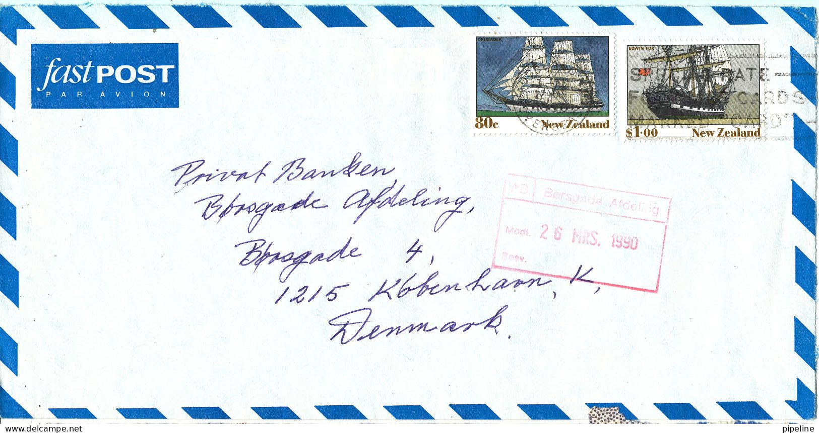 New Zealand Air Mail Cover Sent To Denmark 22-3-1990 Topic Stamps - Airmail