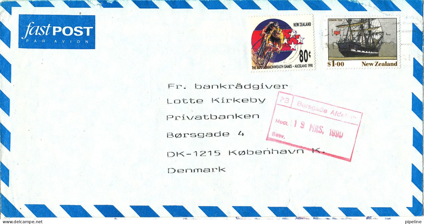 New Zealand Air Mail Cover Sent To Denmark 12-3-1990 Topic Stamps - Luftpost