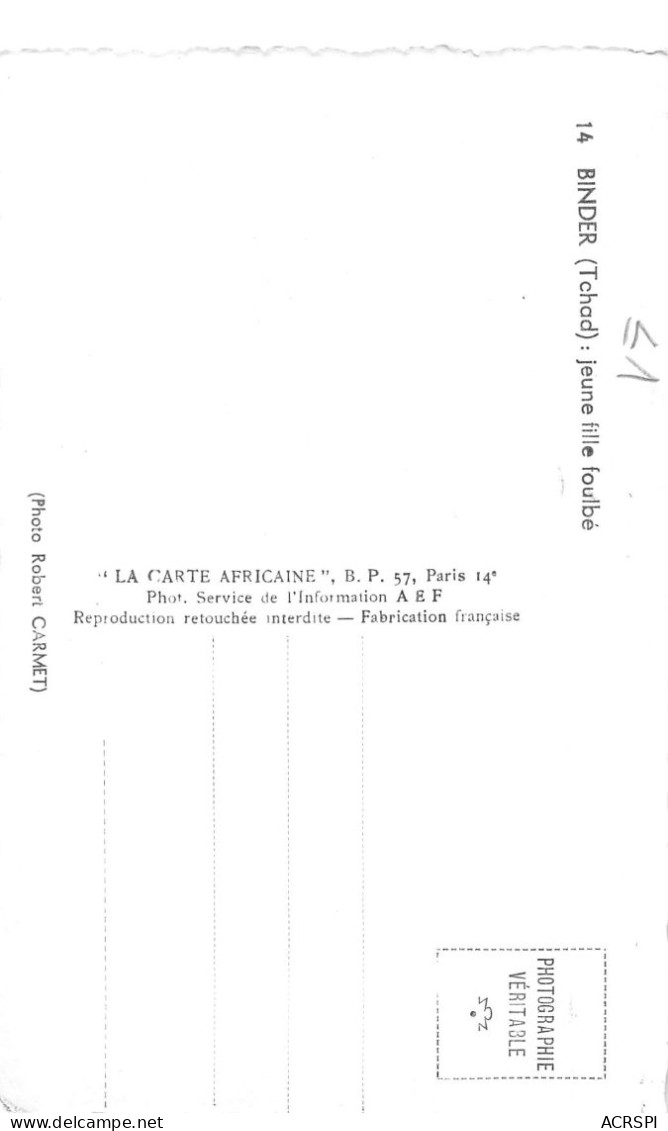 REPUBLIQUE DU TCHAD  Binder - Jeune Femme Foulbe Carte Colorisée  (scans R/V) N° 61 \ML4057 - Tschad