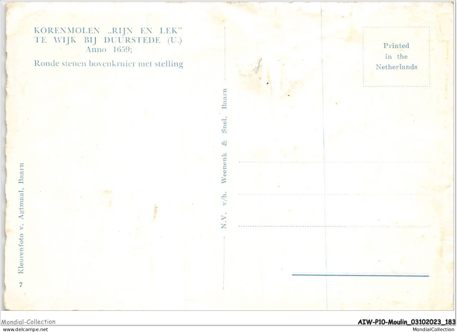 AIWP10-1031 - MOULIN - KORENMOLEN - RIJN EN LEK - TE WIJK BIJ DUURSTEDE - U - ANNO 1659  - Mulini A Vento