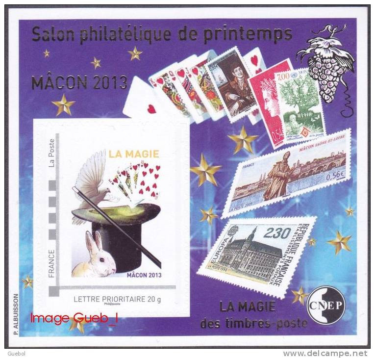 CNEP N°  63 De 2013 - Bloc Autoadhésif - Salon De Printemps MACON  - La MAGIE, Cartes, Lapin, Colombe, Chapeau - CNEP