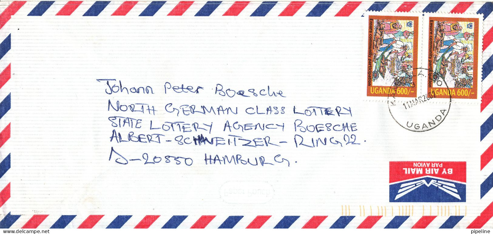 Uganda Air Mail Cover Sent To Germany 11-3-2002 - Uganda (1962-...)