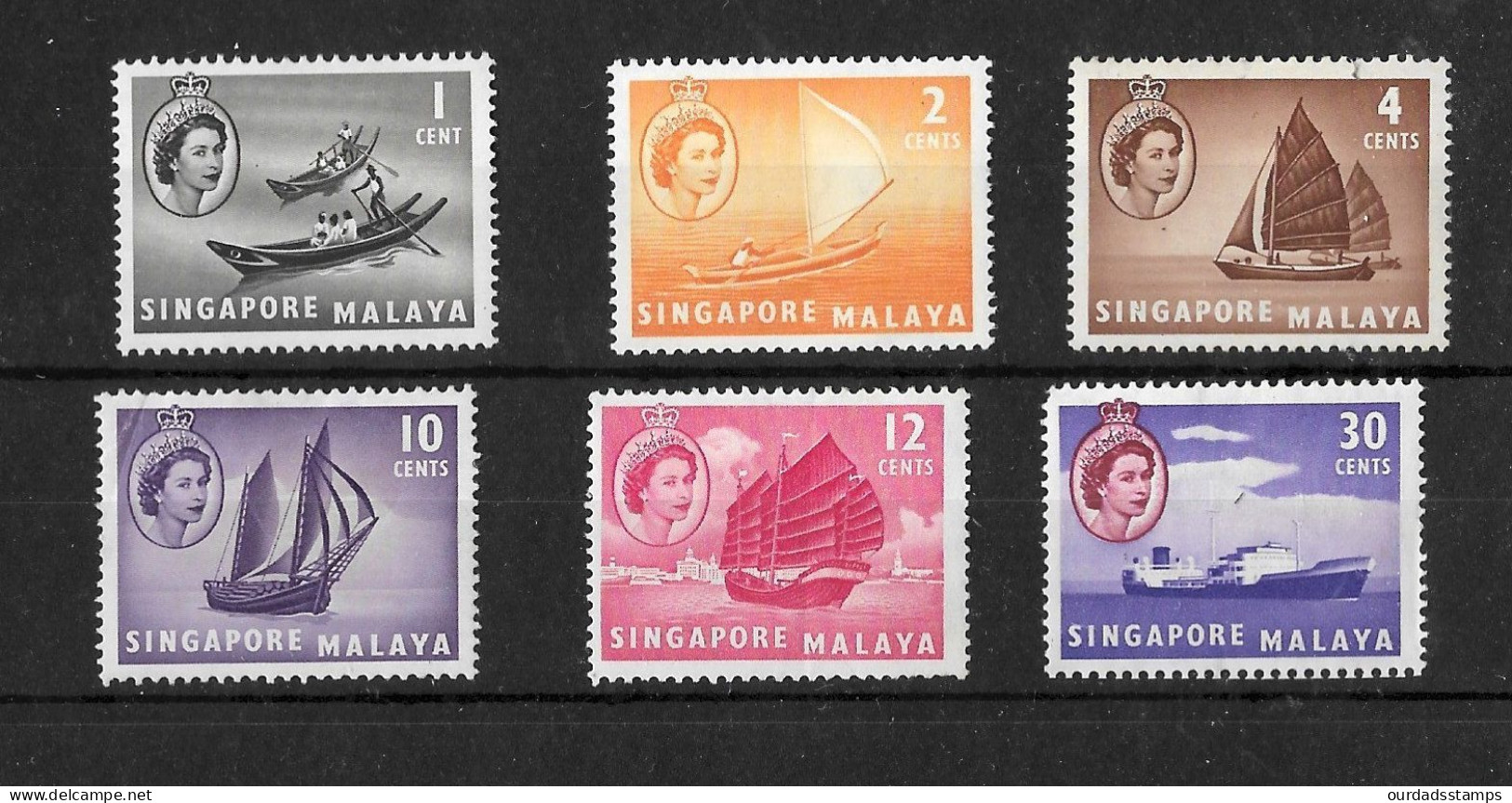 Singapore, 1955 QEII Ships, Small Selection MM (S908) - Singapour (...-1959)