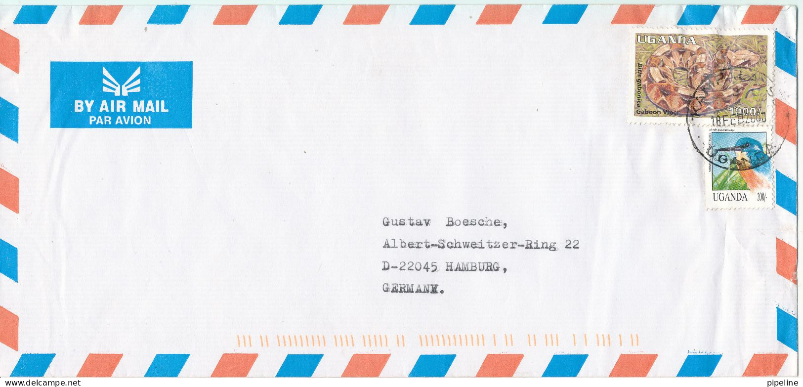 Uganda Air Mail Cover Sent To Germany 18-2-2000 SNAKE And BIRD - Uganda (1962-...)