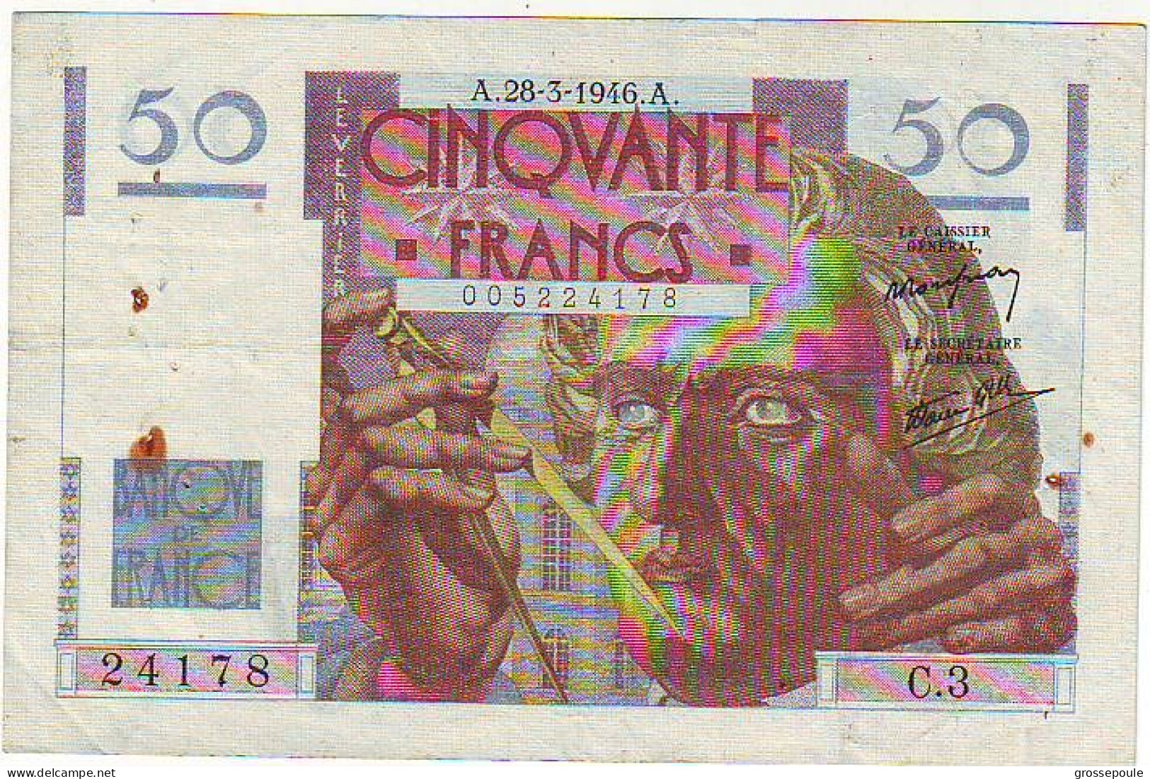 50 FRANCS LE VERRIER- A. 28.3.1946 . A - C.3- N° 24178 -  TTB+ - 50 F 1946-1951 ''Le Verrier''