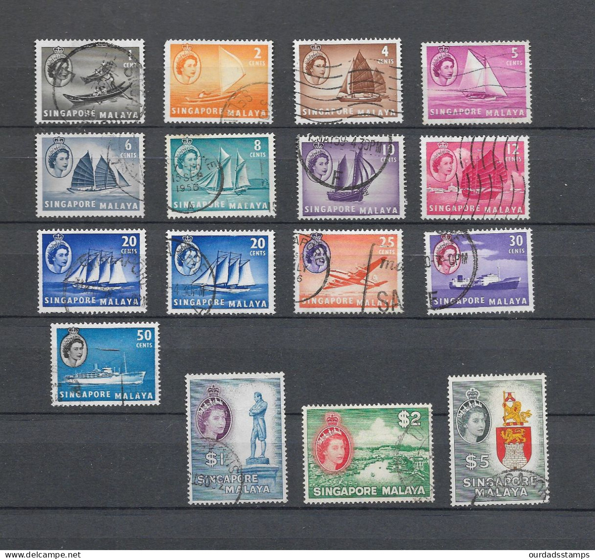 Singapore, 1955 QEII Ships, Complete Set Used (both Shades Of 20c) (S909) - Singapur (...-1959)