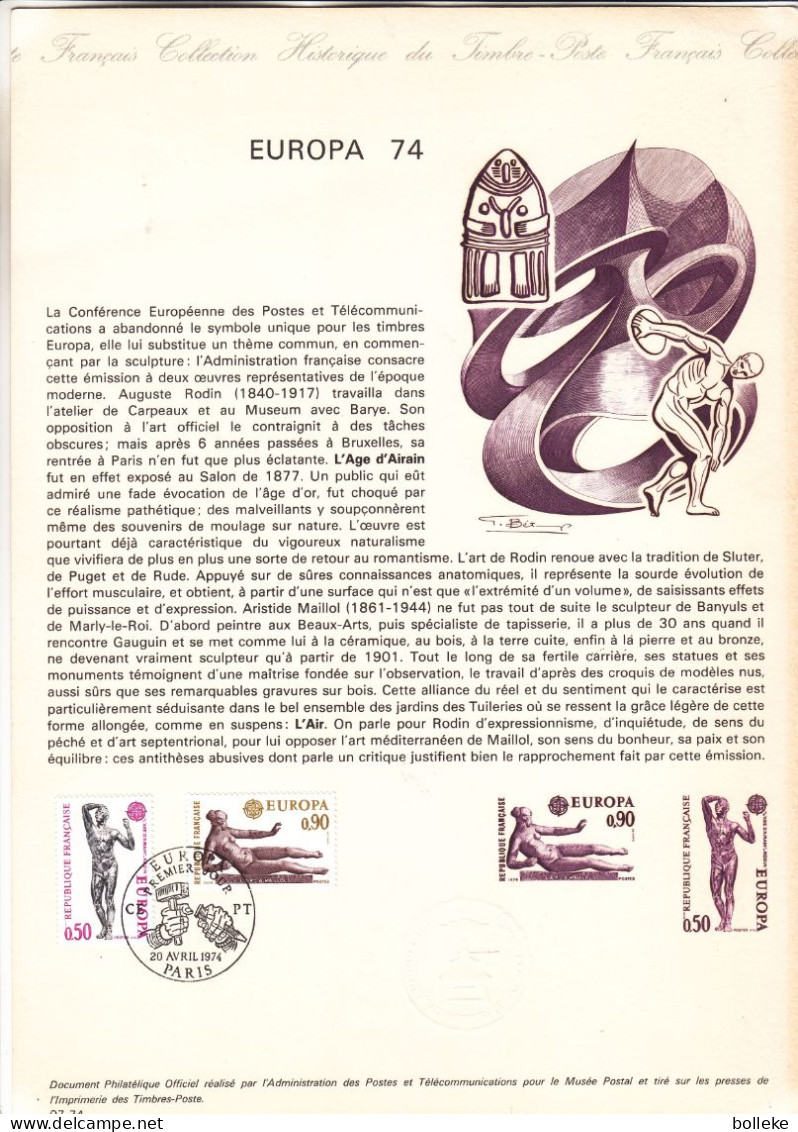 Europa 1974 - France - Document De 1974 - Avec Sceau à Sec - - 1974