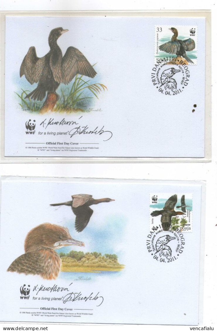 2011 Srbia, Cormorans, 4 WWF FDC With Autograpf By Painters Mr.Knotek And Mrs. Knotkova - FDC