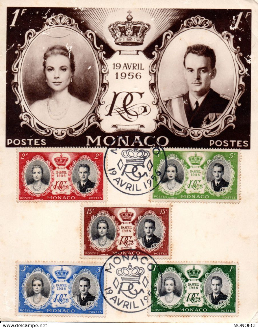 MONACO -- MONTE CARLO -- Série Sur Carte Oblitéré 19 Avril 1956 -- Mariage Du Prince Rainier III Avec Grace Kelly - Oblitérés