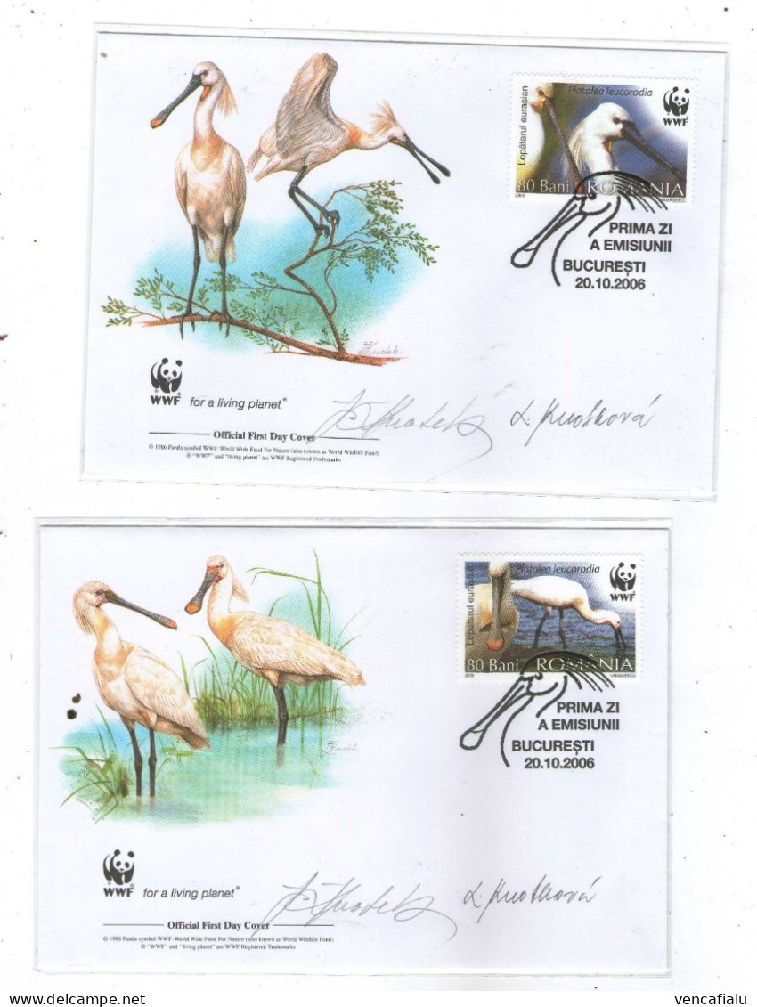 2006 Romania, 4 WWF FDC With Autograf By Painters Mr.Knotek And Ms. Knotkova - FDC