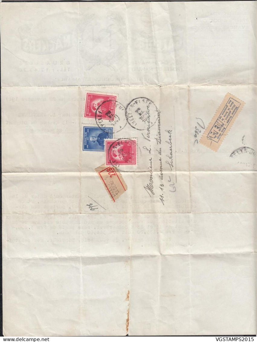 Belgique 1947 - Facture Recommandée D'Ixelles à Destination Schaerbeek .Pas Commun ...........(EB) DC-12537 - Used Stamps
