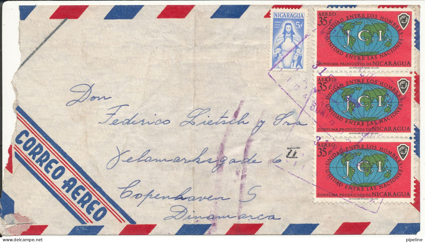 Nicaragua Air Mail Cover Sent To Denmark 31-1-1962 (folded Cover) - Nicaragua
