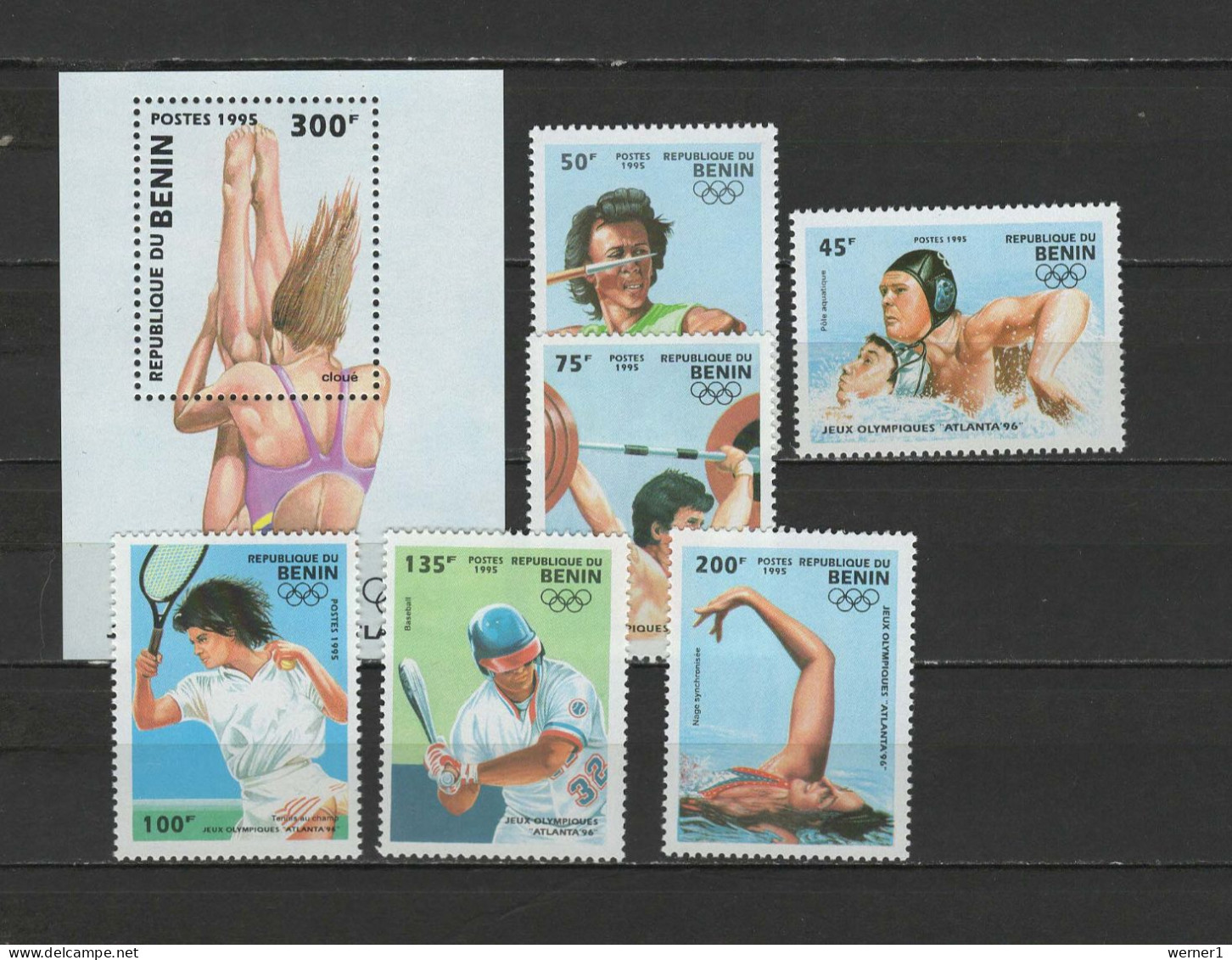 Benin 1995 Olympic Games Atlanta, Tennis, Swimming, Baseball Etc. Set Of 6 + S/s MNH - Sommer 1996: Atlanta