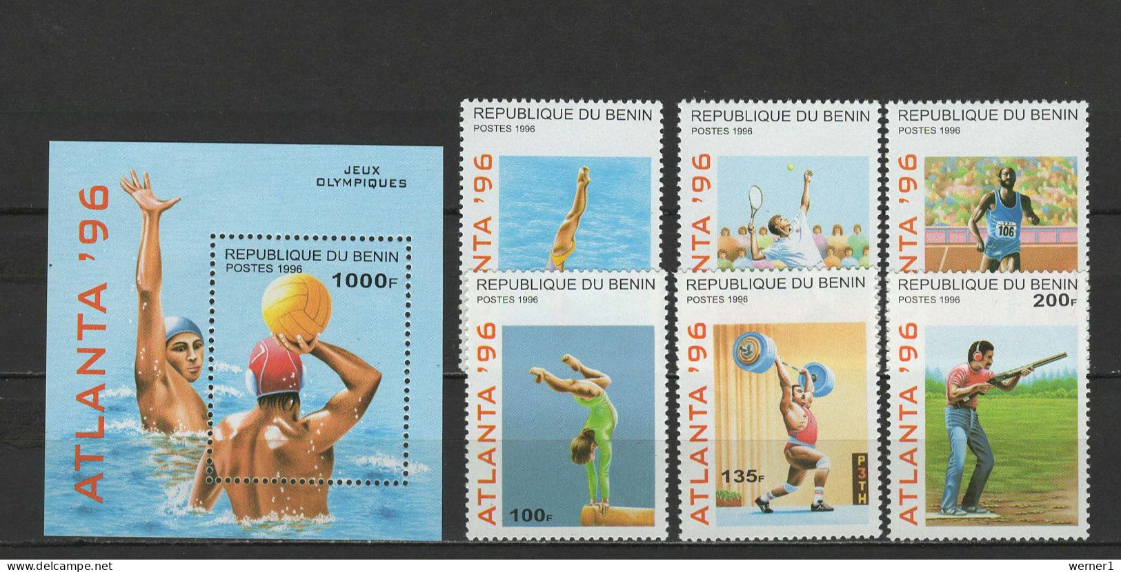 Benin 1996 Olympic Games Atlanta, Tennis, Waterball, Weightlifting Etc. Set Of 6 + S/s MNH - Estate 1996: Atlanta