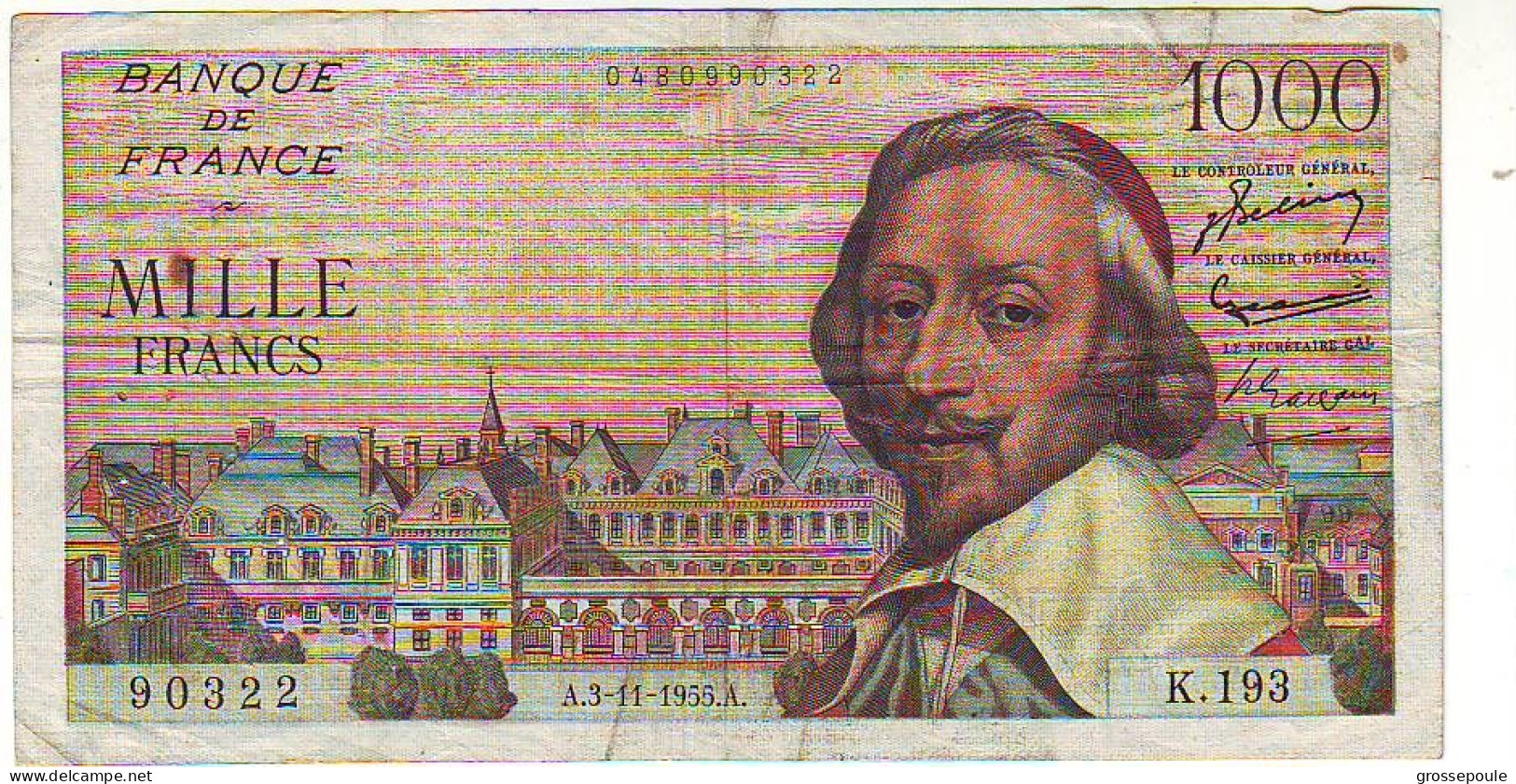 BILLET 1000 FRANCS RICHELIEU - Du 3 Novembre 1955 -  état : 6.5/10 - TTB - 20 F 1942-1950 ''Pêcheur''