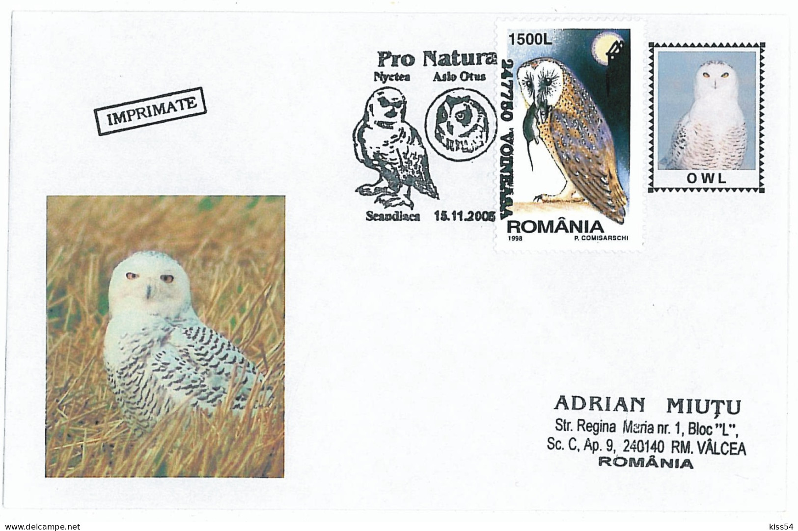 COV 16 - 255 OWL, Romania - Cover - Used - 2005 - Eulenvögel