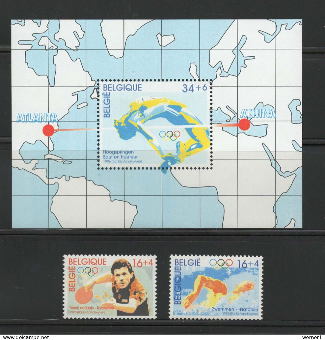 Belgium 1996 Olympic Games Atlanta, Table Tennis Etc. Set Of 2 + S/s MNH - Verano 1996: Atlanta