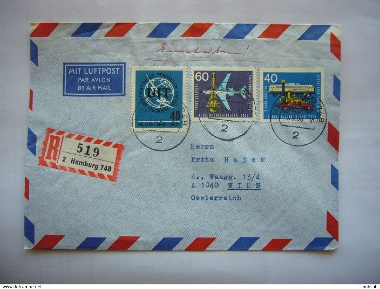 Avion / Airplane / Registered Mail From Hamburg To Wien / Sep 09,66 At 18h - Storia Postale