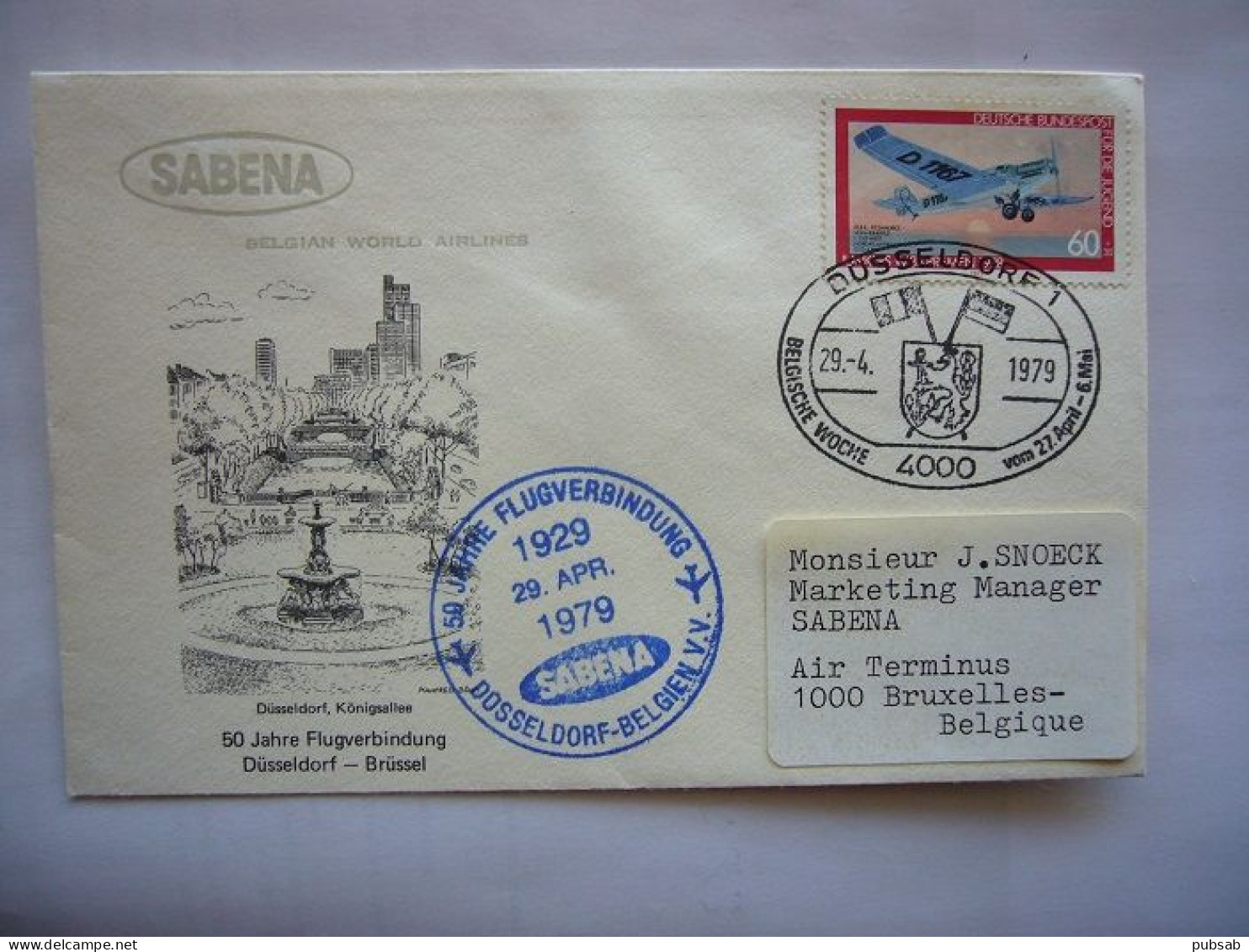 Avion / Airplane / SABENA / First Flight Düsseldorf - Brussel / Apr 29,79 / Stamp Junkers F13 - Storia Postale