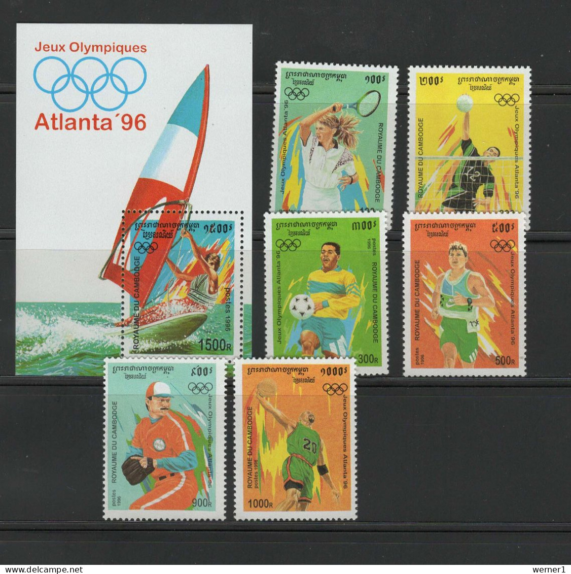 Cambodia 1996 Olympic Games Atlanta, Football Soccer, Tennis, Volleyball, Windsurfing Etc. Et Of 6 + S/s MNH - Ete 1996: Atlanta