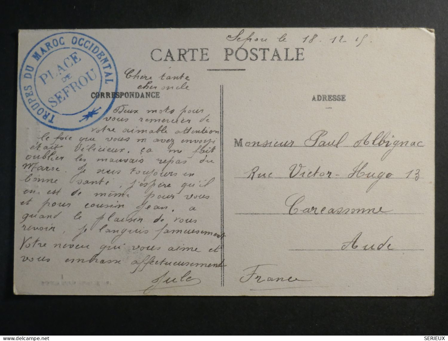 DM 9  CAMPAGNE DU MAROC OCC.SEFROU  BELLE CARTE   1918 RABAT BAB CHELLA  +AFF. INTERESSANT+++ - Lettres & Documents