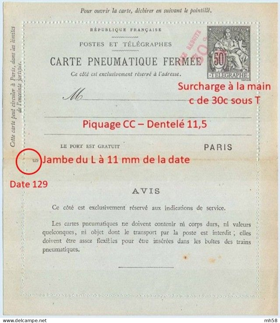 Entier FRANCE - Carte-lettre Pneumatique Date 129 Neuf ** - 30c/50c Chaplain Noir - Neumáticos