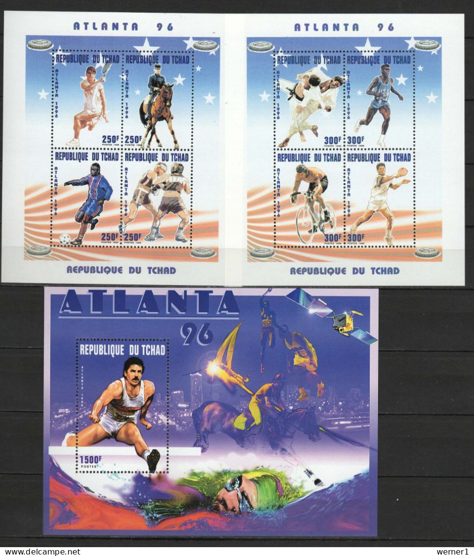 Chad - Tchad 1996 Olympic Games Atlanta, Space, Judo, Football Soccer, Cycling Etc. Set Of 2 Sheetlets + S/s MNH - Sommer 1996: Atlanta