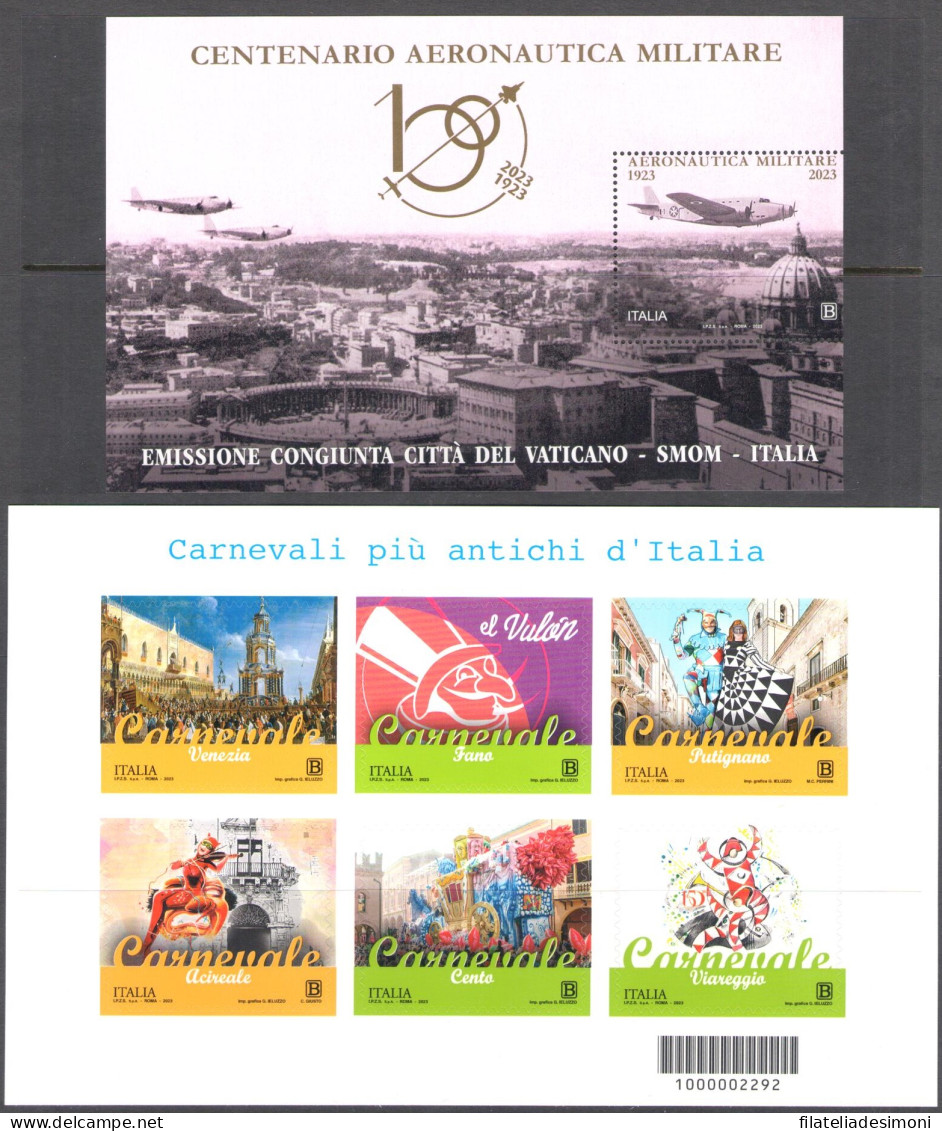 2023 Italia Centenario Aeronautica Militare + Carnevali D'Italia - Foglietti - Nuovi, MNH** - Blocks & Kleinbögen